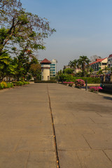 Old prison guard tower that constructed with brick, wood and red roof tiles. A watchtower on the corner of a prison wall that  named "Bangkok Special Prison". Now this prison is the health public park