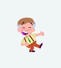 Businessman in casual style laughing while teaching something to his left. 