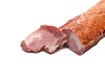 Traditional cured, smoked meat isolated on white background