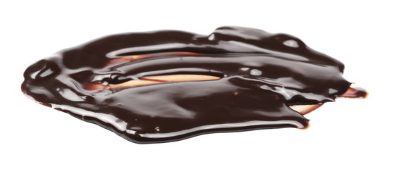 Melted chocolate, icing for cake and ice cream isolated on white background