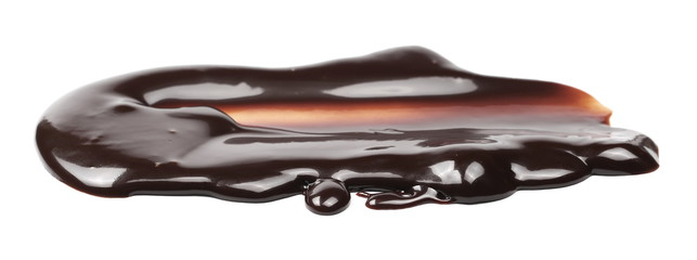 Melted chocolate, icing for cake and ice cream isolated on white background