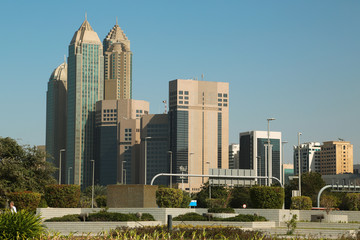 Fototapeta na wymiar Buildings on Corniche road in Abu Dhabi, United Arab Emirates
