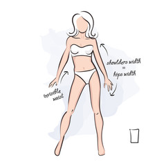 Woman rectangle body shape.Vector illustration of girl's figure. Woman in bathing suit.