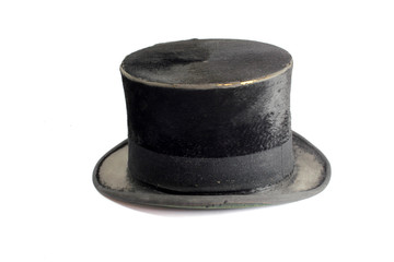 Vintage Antique Black Top Hat on White Background