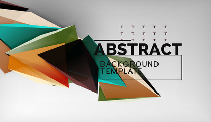 3d geometric triangular shapes abstract background, color triangles composition on grey backdrop, business or hi-tech conceptual wallpaper