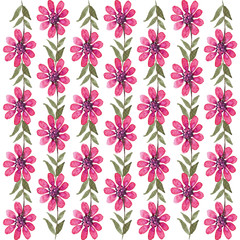 Watercolor seamless floral spring pattern elegant design with pink flowers isolated on white background for textile, fabric, paper
