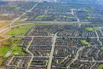Aerial view of the Mississauga area cityscape