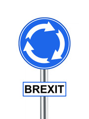 Brexit road sign roundabout. UK EU politics re leave the European Union. Isolated on white.