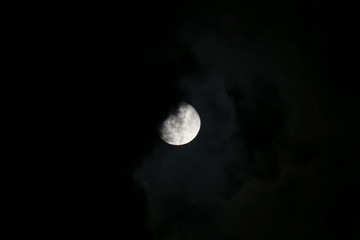 Shiny Moon In Over Black Clouds
