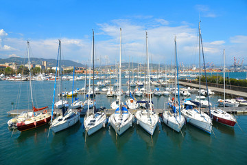 Fototapeta na wymiar Yachts and boats in Porto Mirabello harbor at La Spezia, Liguria 