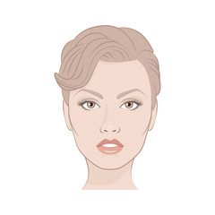 Beauty woman face. Vector illustration of realistic woman's face close-up. Makeup template. Girl natural appearance and her lips parted