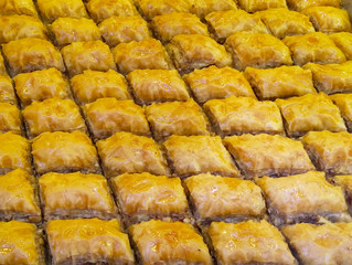 Balakava dessert with walnuts, slices Turkish dessert