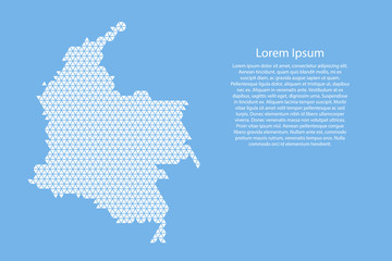 Colombia map abstract schematic from white  triangles repeating pattern geometric on light blue background with nodes for banner, poster, greeting card. Vector illustration.