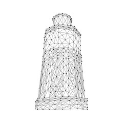 Lighthouse marine sea from from abstract futuristic polygonal black lines and dots. Vector illustration.