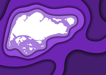 Singapore map abstract schematic from violet layers paper cut 3D waves and shadows one over the other. Layout for banner, poster, greeting card. Vector illustration.