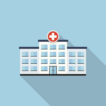 Hospital Flat Design Healthcare Icon with Side Shadow