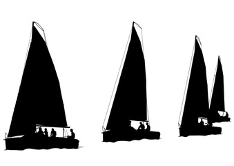 Vintage sailboat in the sea on a white background