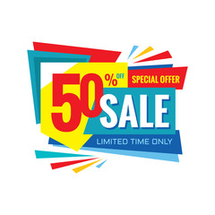 Sale vector banner design - discount 50% off. Special offer origami layout. Limited time only! 