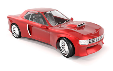 Racing car. A sports automobile with a red body. 3d illustration