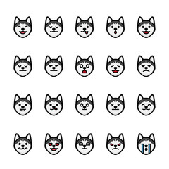 Color line icon set of Siberian Husky Dog Emoji Emoticon Expression.