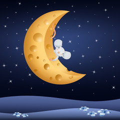 illustration of nice mice on the moon of cheese