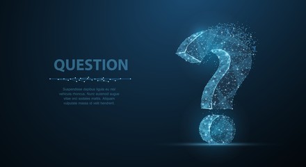 Fototapeta Question mark. 3d abstract vector on dark blue background with dots and stars. Ask symbol. obraz