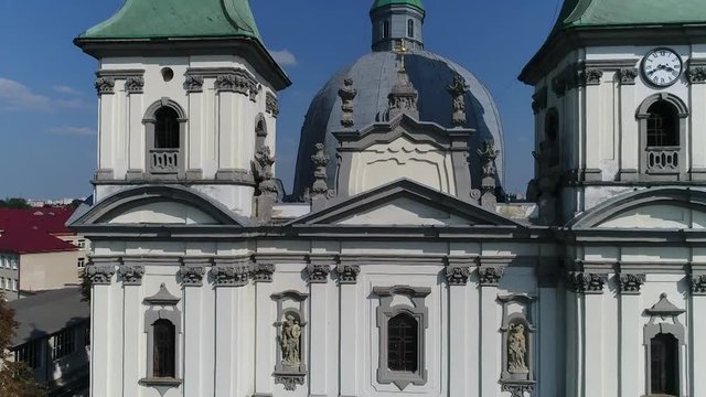 aerial view Cathedral,lake, quay Ternopil, Ukraine