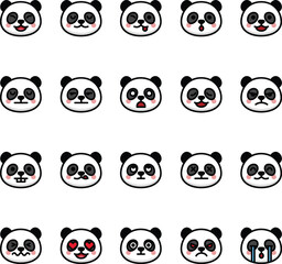 Color line icon set of Panda animal Emoji Emoticon