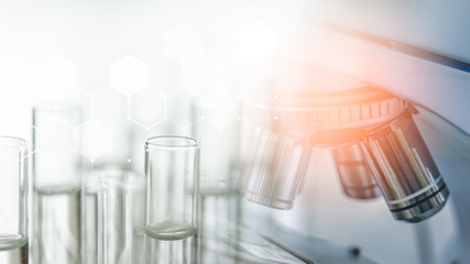 Laboratory glassware containing chemical liquid, science research,science background