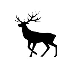 Deer animal with horns isolated icon silhouette vector. Wild life mammal with fur, character living in forests, winter stag, drawing of moose zoo