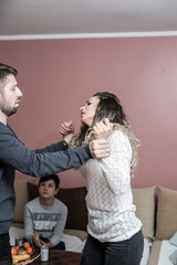 Drunk man comes home after a long night drinking and starts abusing his family