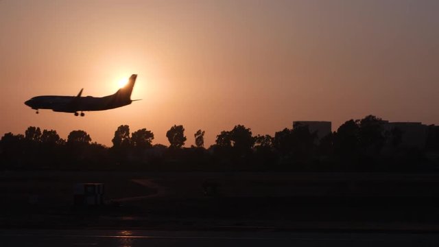 Plan landing in a beautiful California sunset.