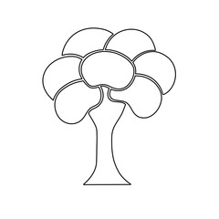 Black and white tree silhouette with crown on white background. Vector illustration.