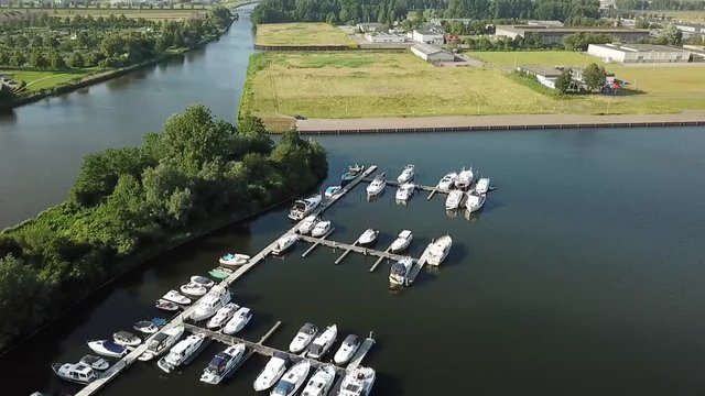 Drone view of the marina in Dronten, Flevoland, The Netherlands