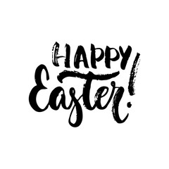 Happy Easter - Spring Holidays hand drawn lettering calligraphy phrase isolated on white background. Fun brush ink vector illustration for banners, greeting card, poster design, photo overlays.