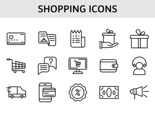 Set of 15 shopping icon in line art.