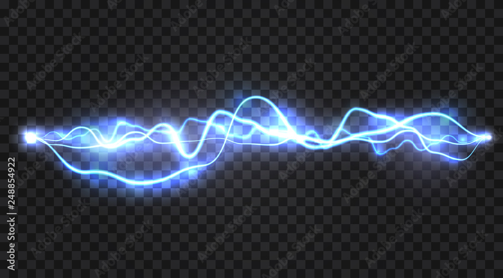 Wall mural realistic electric discharge, energy flow or lightning blast isolated on transparent background. vec