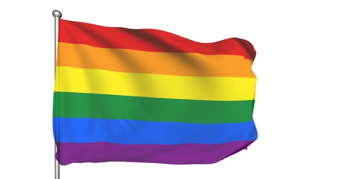 gay pride flag with fabric structure in the wind, with an alpha channel (semi-transparent, loopable)