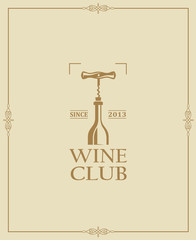 wine club emblem with bottle and corkscrew in frame