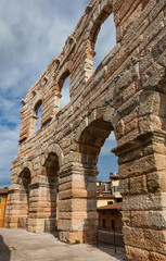 Wall of the ancient amphitheater Verona Arena, Italy