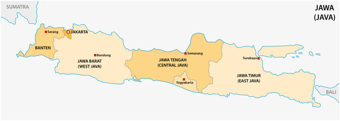 simple administrative and political vector map of indonesian island java