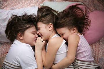 Fototapeta na wymiar Sleeping children, friendship and happy childhood