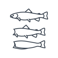 thin line icon fish processing, cutting raw fish