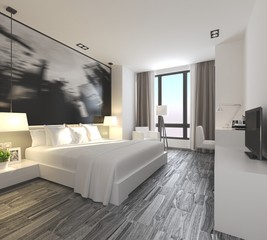 3d render luxury hotel bedroom