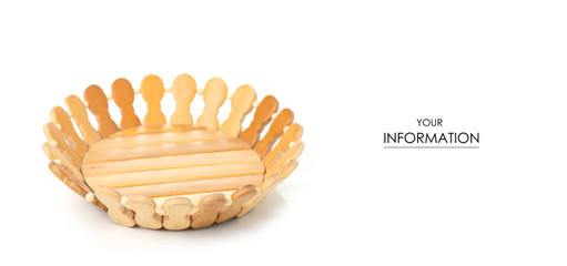 Wooden basket natural in hand pattern on a white background isolation