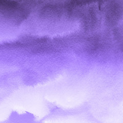 Violet ink and watercolor textures on white paper background. Paint leaks and ombre effects. Hand painted abstract image.