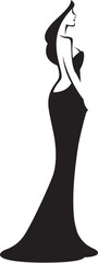 Black silhouette of woman in elegant wedding or in evening cocktail dress