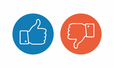 Like and dislike icon. Thumbs up and thumbs down.