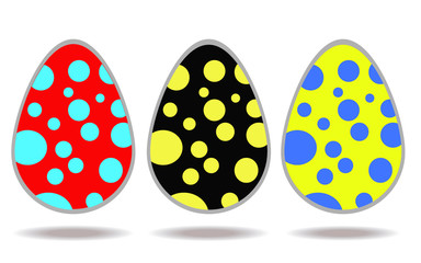 Vector set of bright spotted variegated Easter eggs on white background.