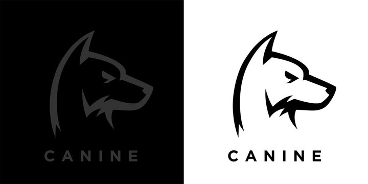 Abstract style guard dog logo template design. Canine hound icon. Concept wild wolf sign. Vector illustration.